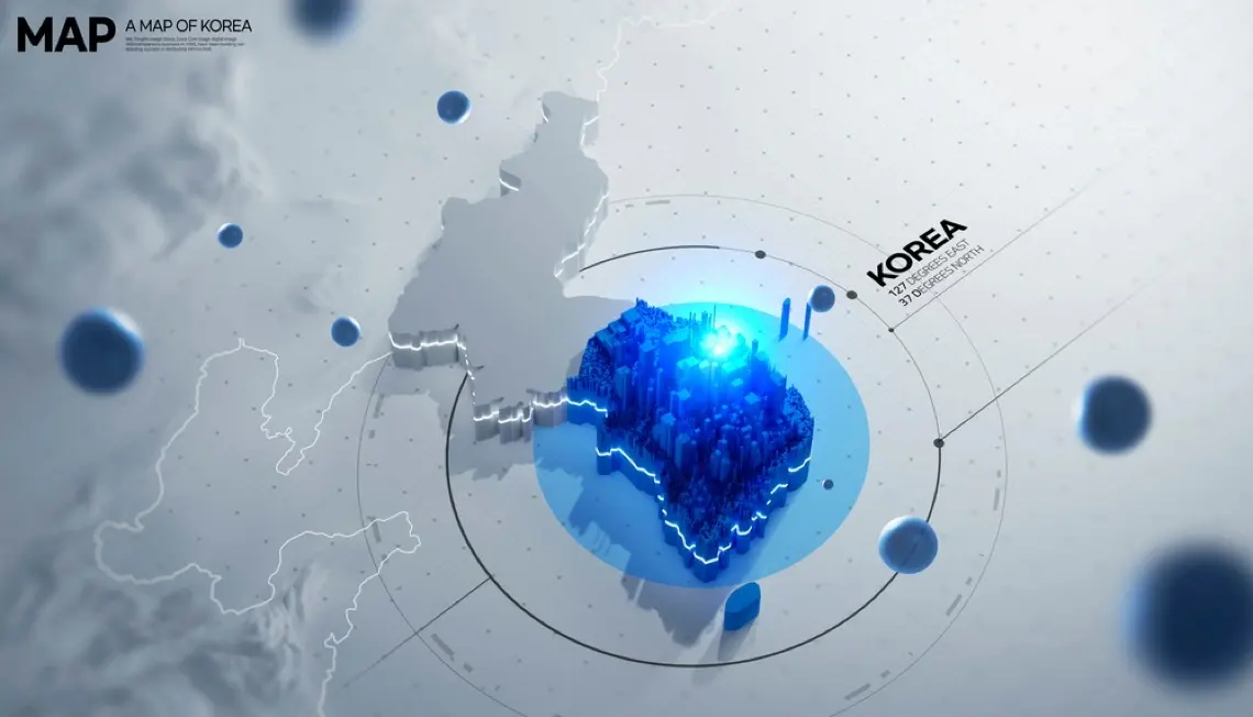 韓国を中心に世界のさまざまな地域がつながった地図のグラフィック