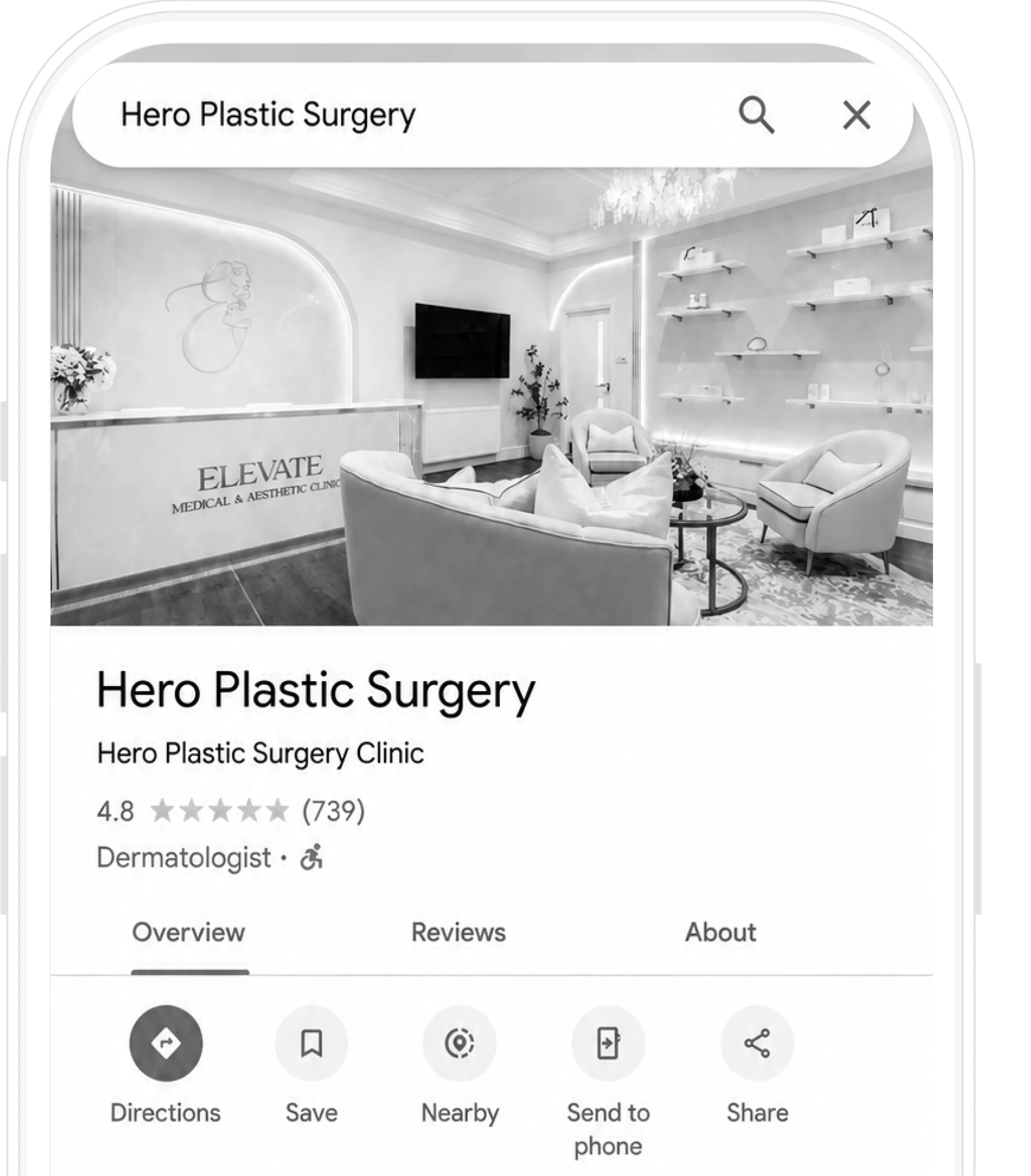 予約ボタンがなく、病院情報だけが表示されたGoogle検索結果の例